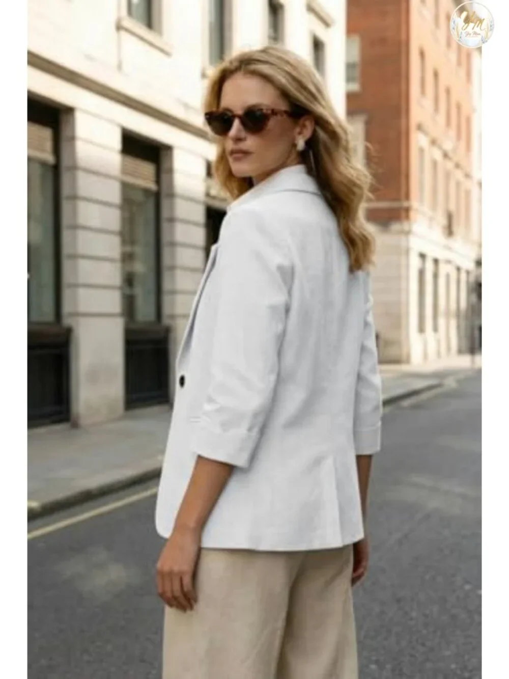 Women's Cotton Linen Blazer 3/4 Sleeve Notch Lapel Business Casual